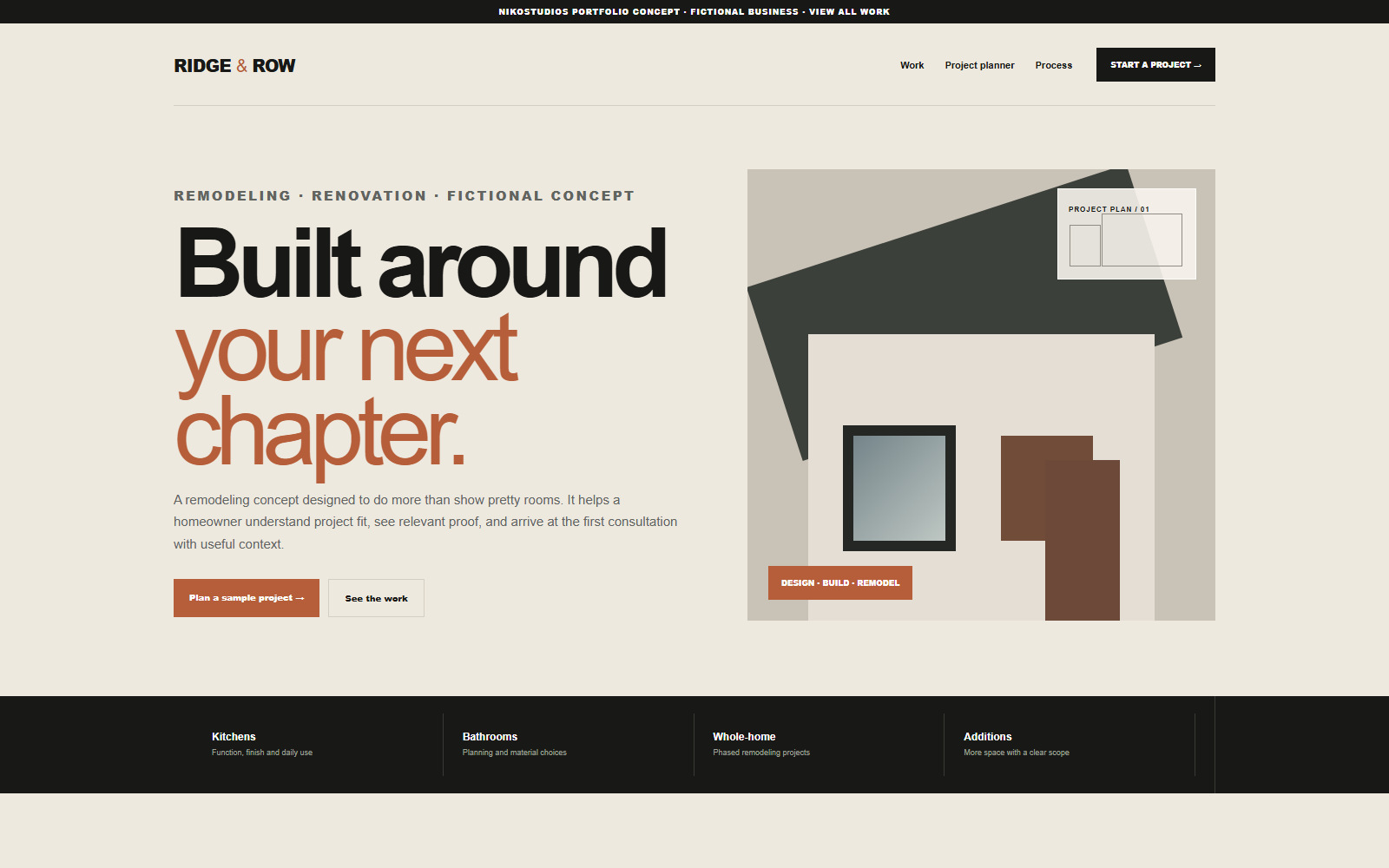 Ridge & Row Remodeling fictional website concept