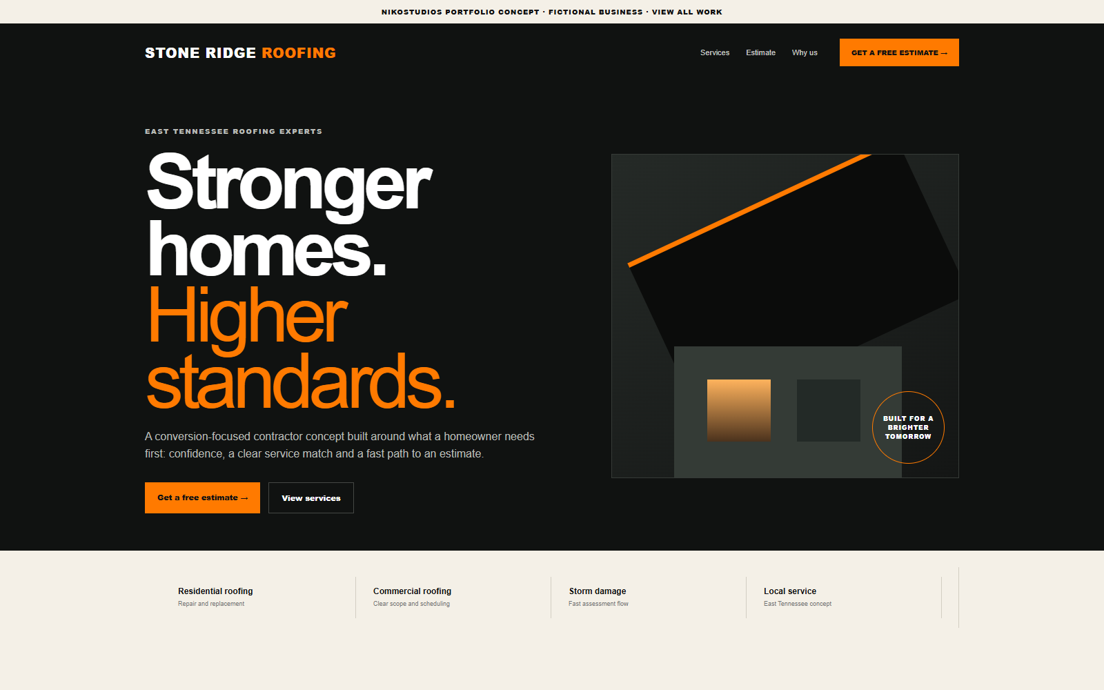 Stone Ridge Roofing public demo showing fictional sample content